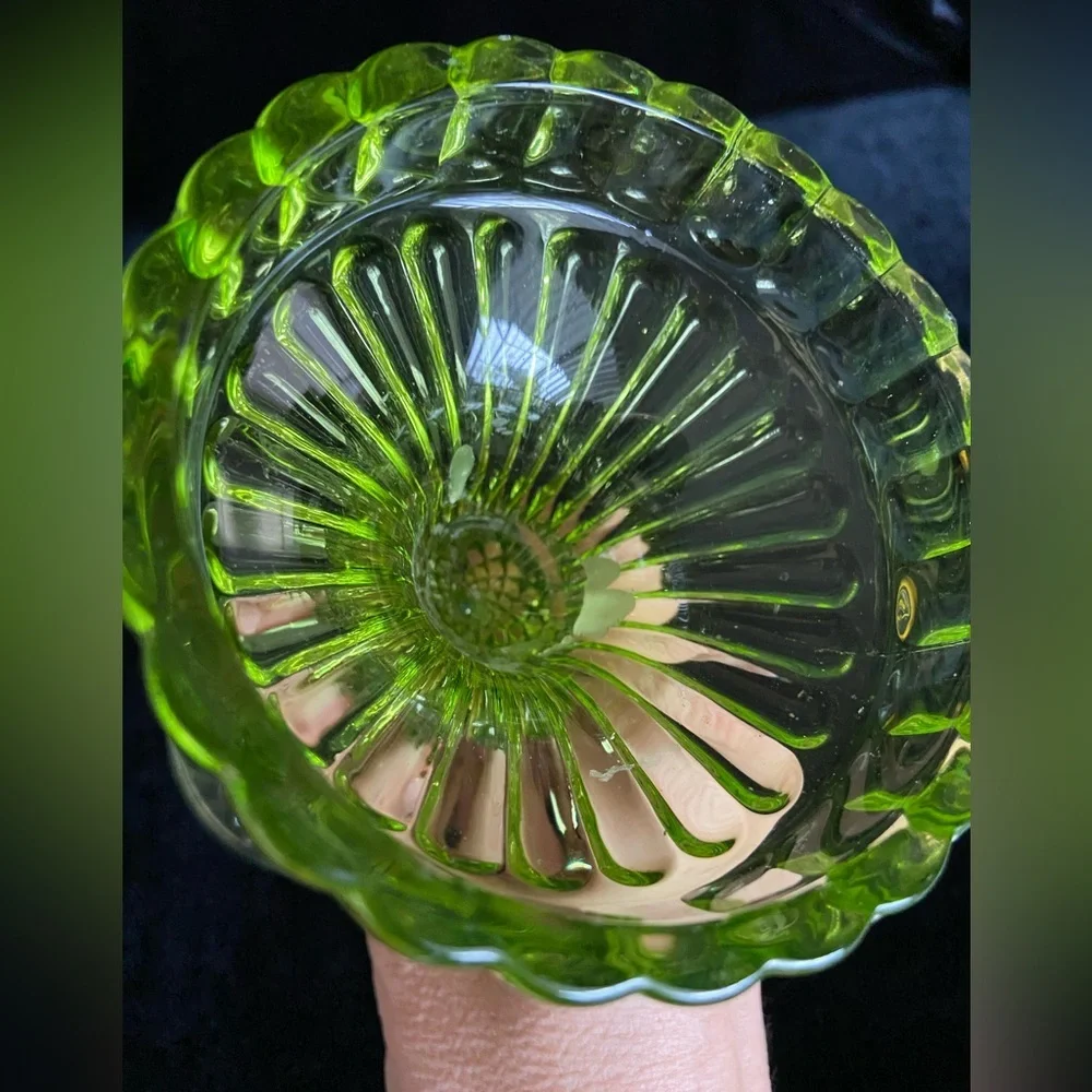 Stunning Vintage Lime Green Pressed Glass Candleholder for both Taper or Pillar